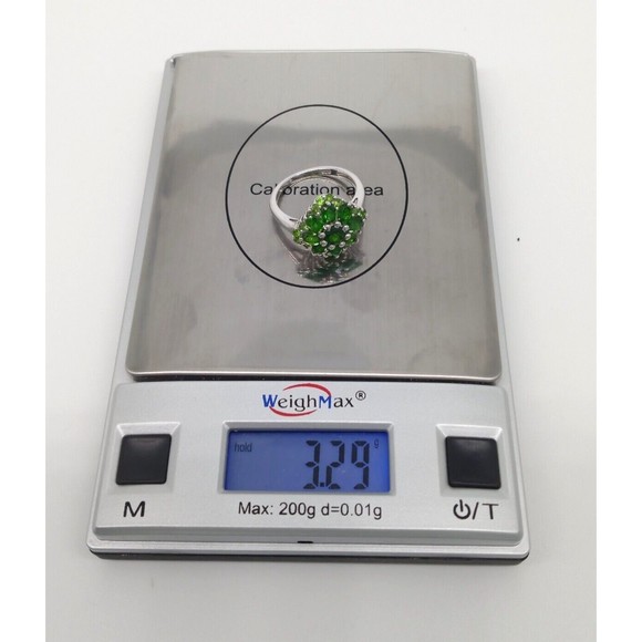 Emerald Green Gemstone Ring Cluster 925 Sterling Silver Size 7 Designer Sparkly! - Picture 13 of 13